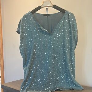 Papermoon Green Polka Dot Blouse Relaxed V-Neck